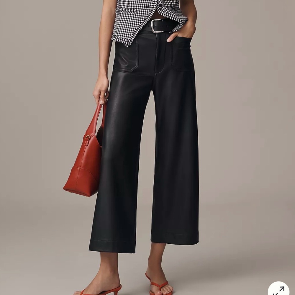 Anthropologie Black Colette Faux Leather Crop Wide-Leg Pants by Maeve